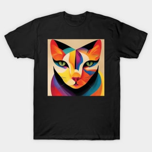 Cat in Colourful Abstract T-Shirt